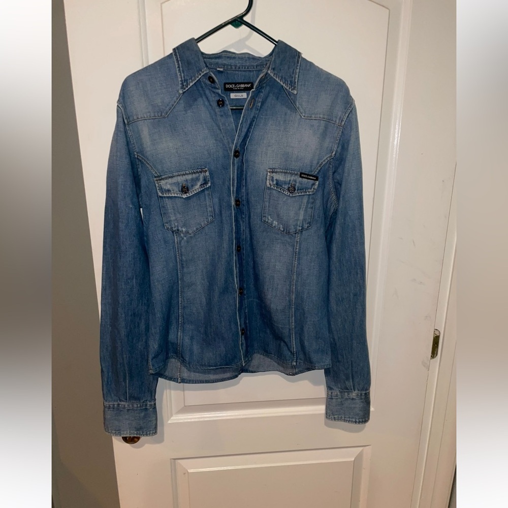 New! Dolce & Gabanna Men’s Blue Denim Western Button Down 🤠 16/41 - Picture 8 of 15